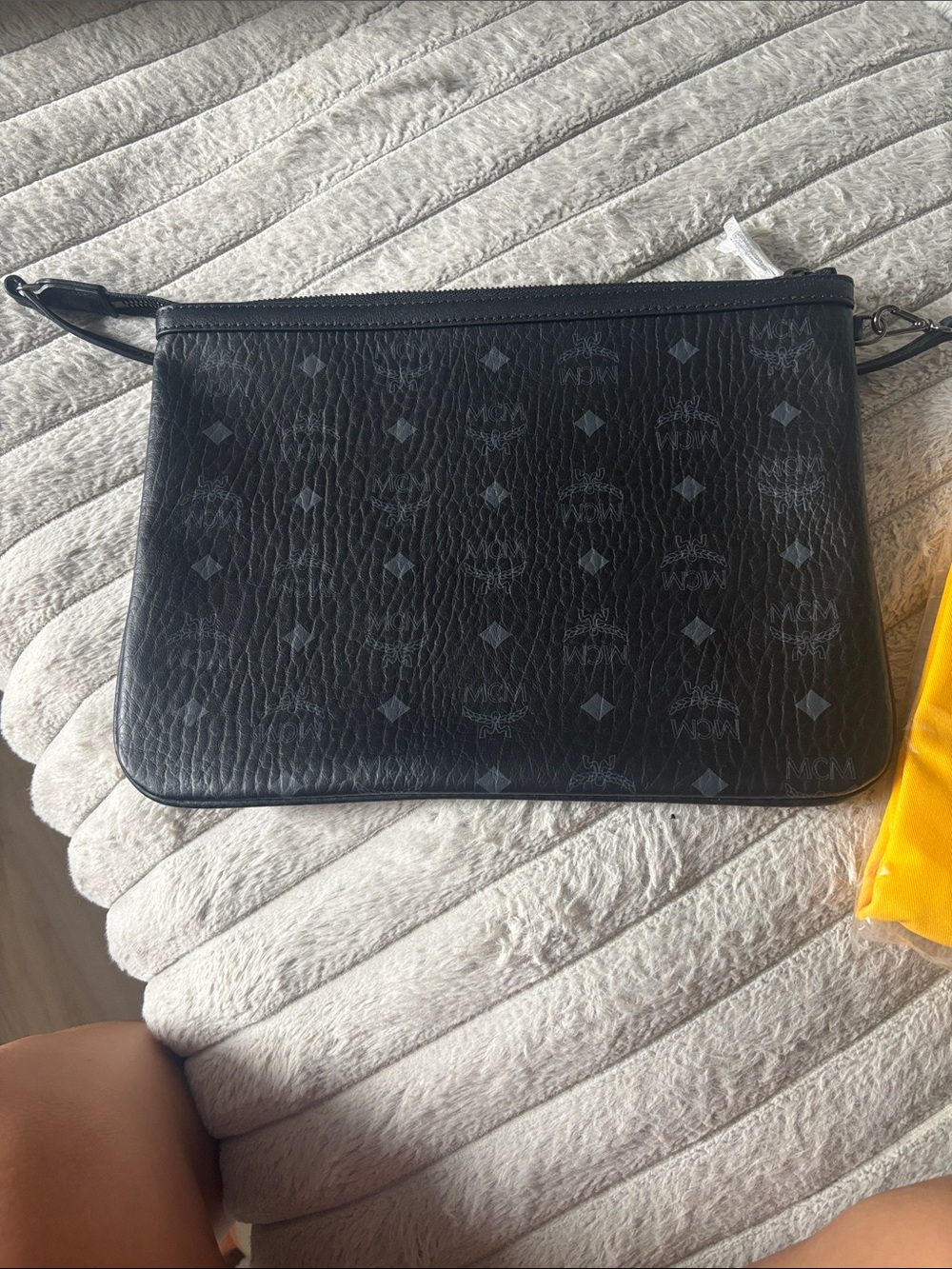 MCM Black Monogram Leather Wristlet Pouch